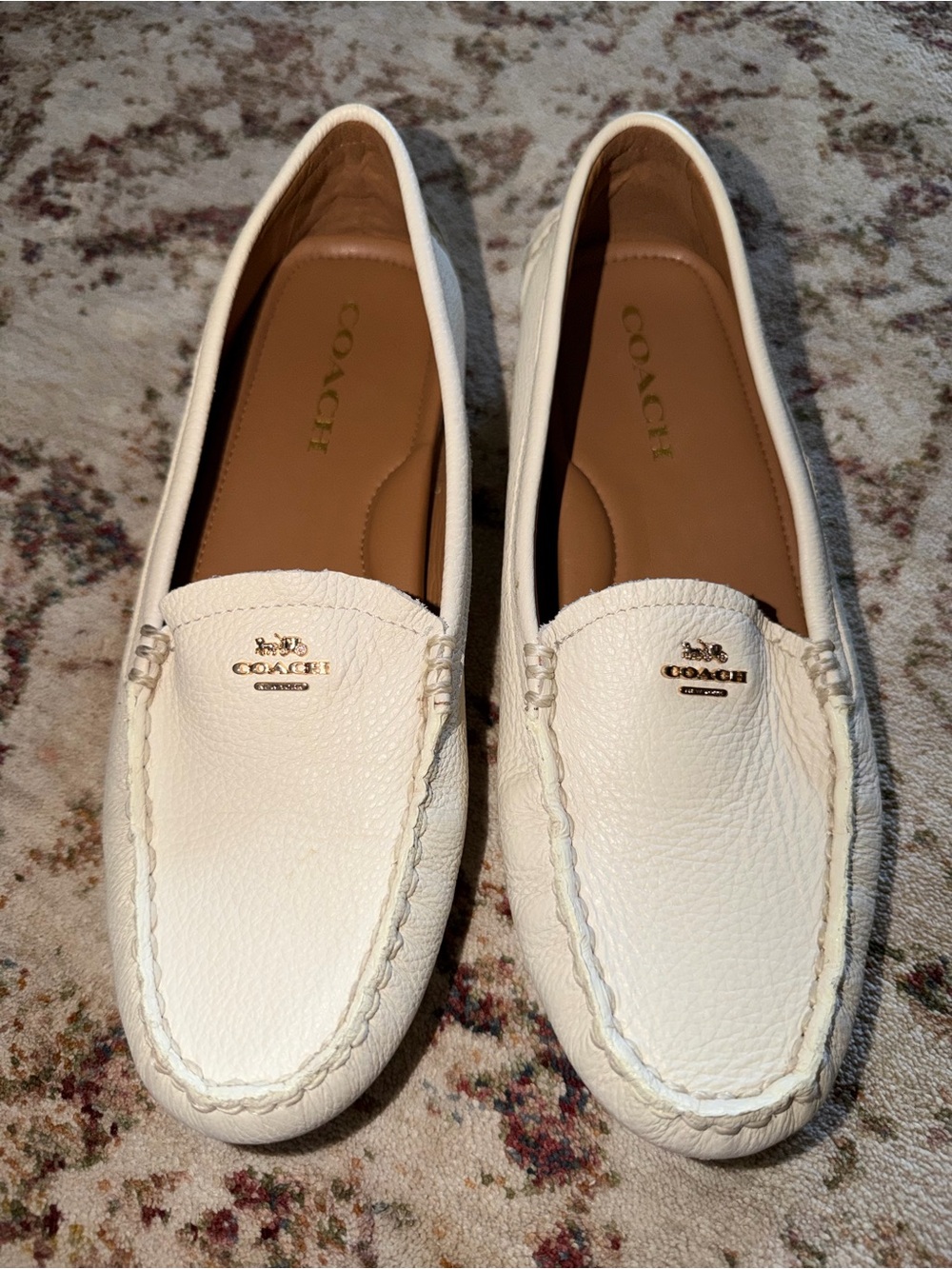 COACH Women's White Leather Driving Loafers